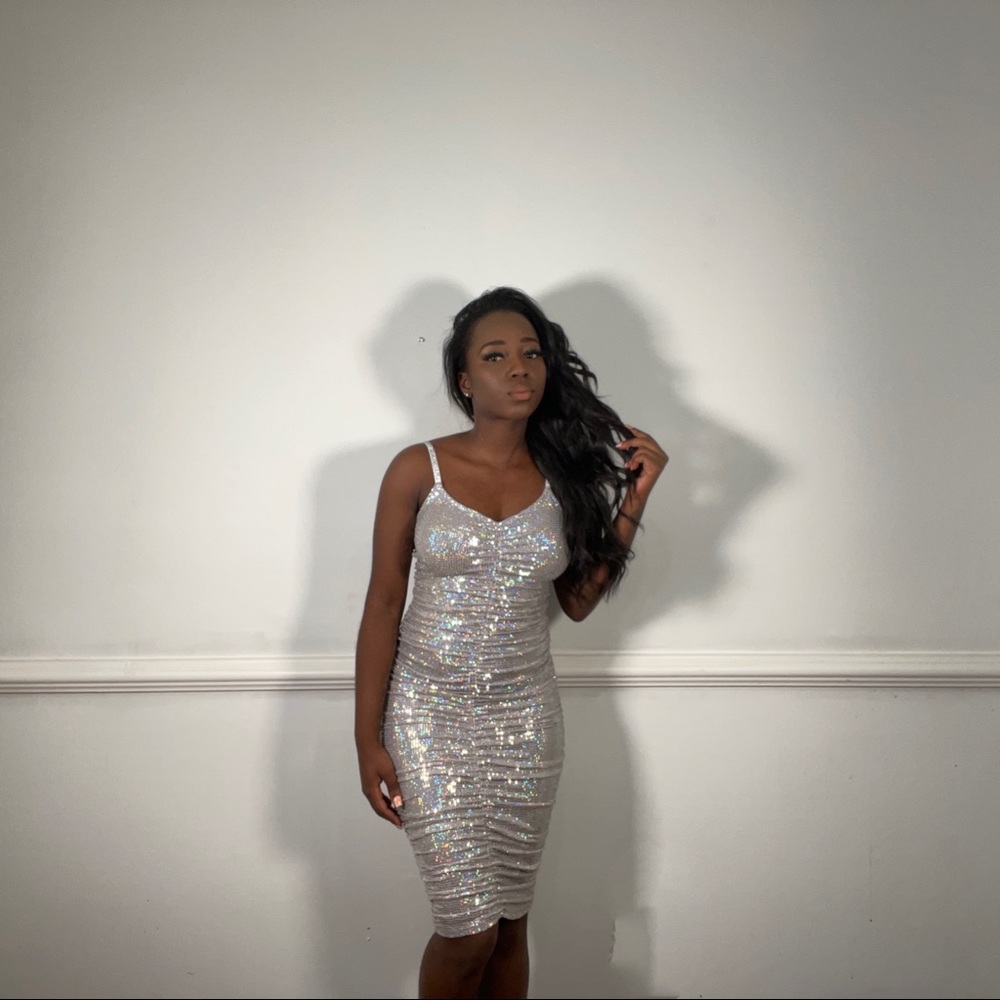 Sequin silver/ chrome scrunch dress
